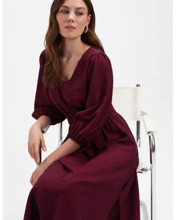 Rochie midi cu cordon, Visiniu