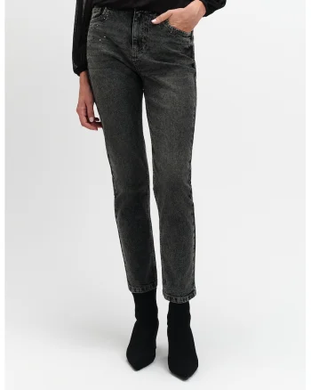 Blugi crop slim fit, Gri antracit/Argintiu