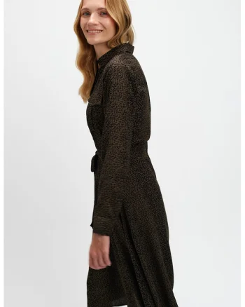Rochie-camasa midi cu cordon, Negru/Verde padure