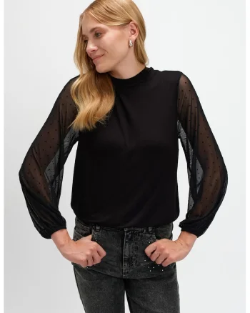 Bluza cu maneci semitransparente, Negru