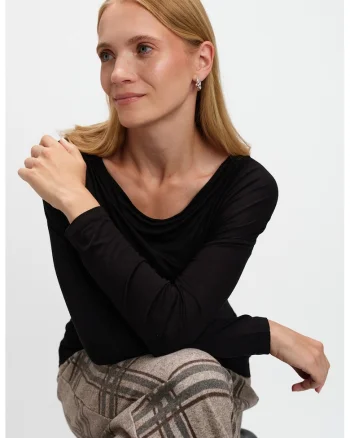 Bluza cu decolteu drapat, Negru