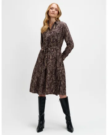Rochie-camasa midi cu cordon, Violet/Kaki