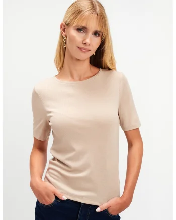 Tricou cu decolteu rotund, Bej deschis