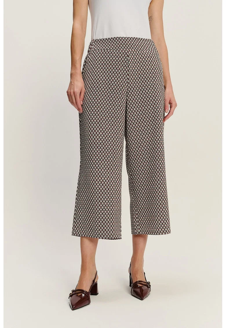 Pantaloni culotte cu buzunare, Negru/Bej deschis