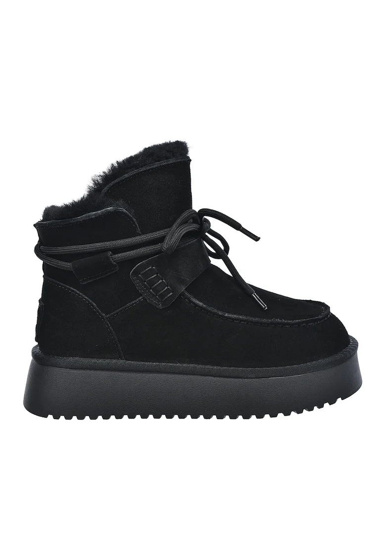 Ghete de piele intoarsa cu captuseala de blana sintetica, Negru