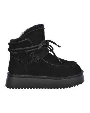 Ghete de piele intoarsa cu captuseala de blana sintetica, Negru