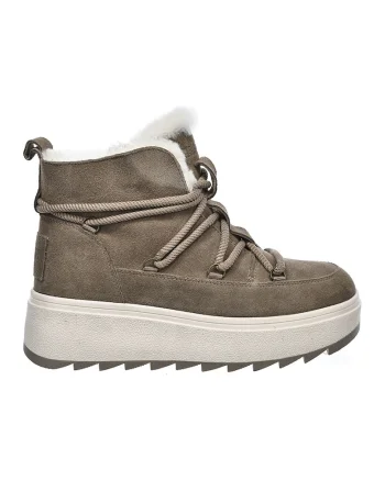 Ghete wedge de piele intoarsa, Maro taupe