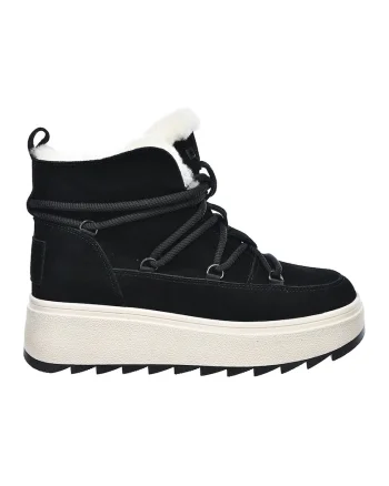 Ghete wedge de piele intoarsa, Alb fildes/Negru