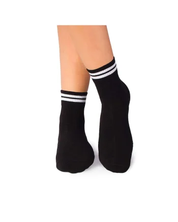 Sosete bumbac organic negre cu 2 dungi albe Active Day,