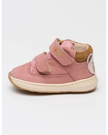 Ghete din piele nabuc cu velcro, Roz