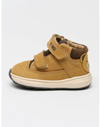 Ghete din piele nabuc cu velcro, Maro camel