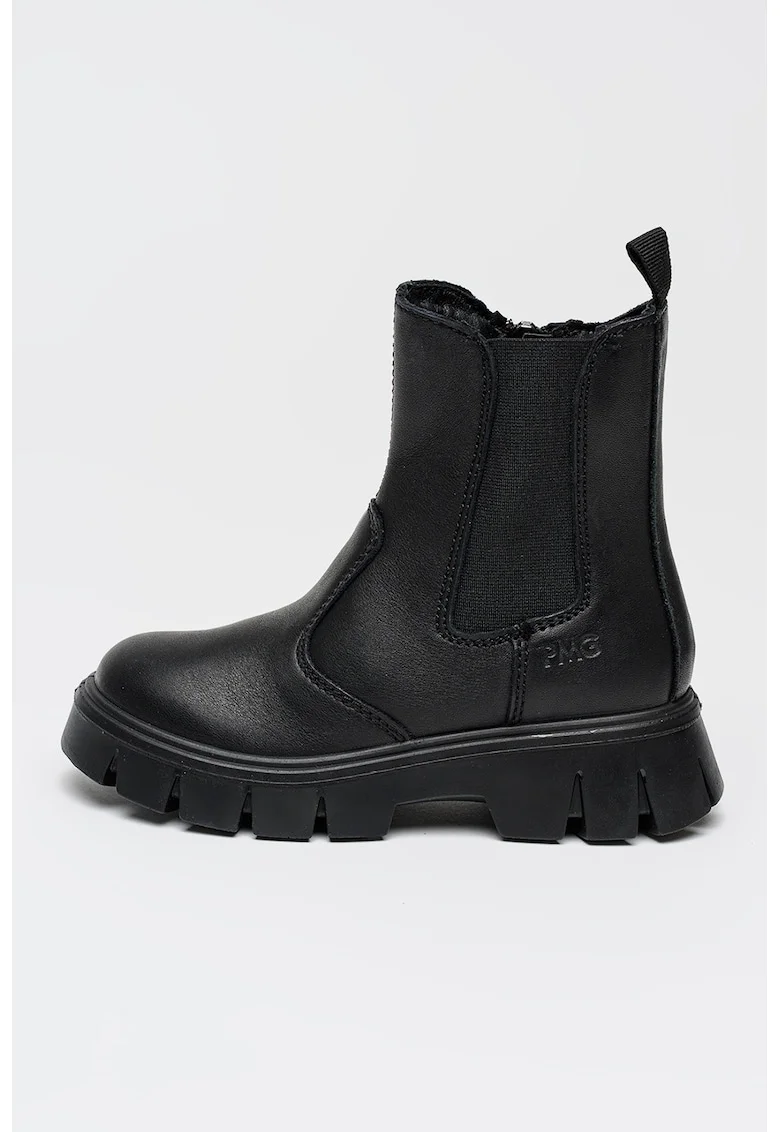 Ghete din piele cu fermoar, Negru