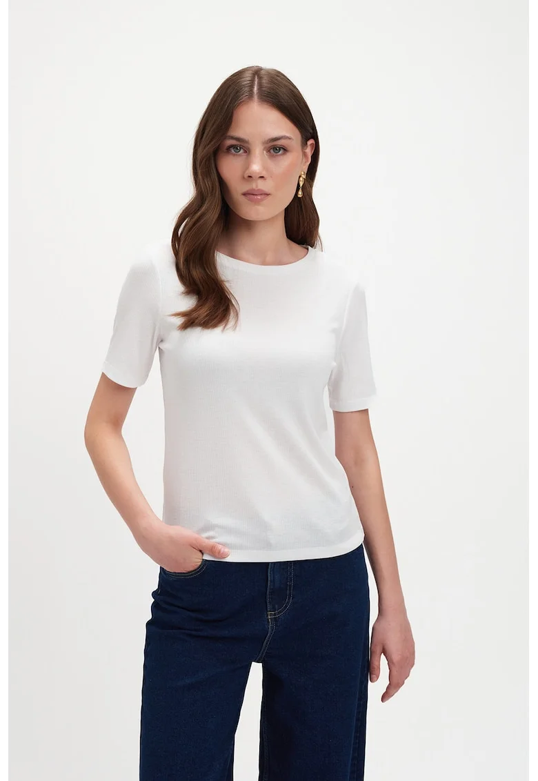 Tricou cu decolteu rotund, Alb