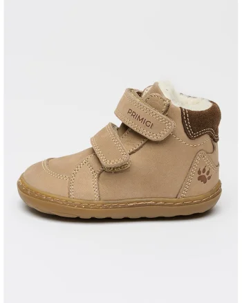 Ghete din piele nabuc cu velcro, Maro deschis