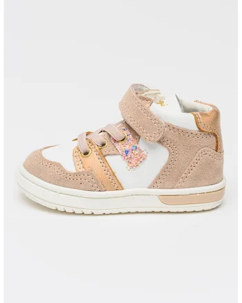 Pantofi sport cu insertii din piele intoarsa, Alb/Roz prafuit