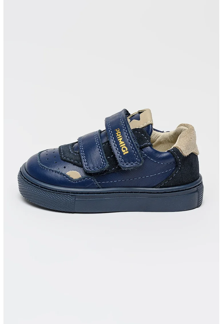 Pantofi sport de piele cu velcro, Grej/Bleumarin