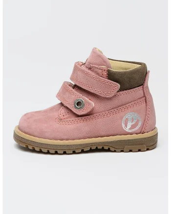Ghete din piele nabuc cu velcro, Roz