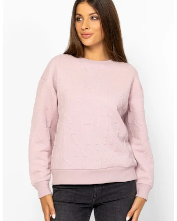 Bluza de trening cu decolteu la baza gatului si logo, Roz prafuit