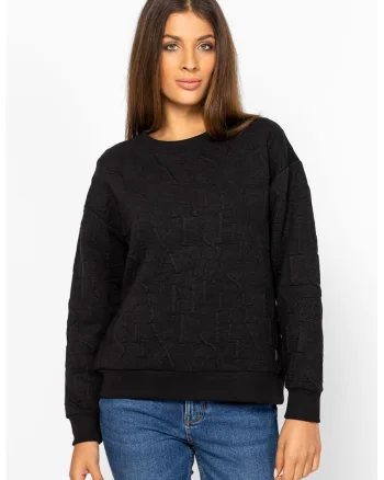 Bluza de trening cu decolteu la baza gatului si logo, Negru