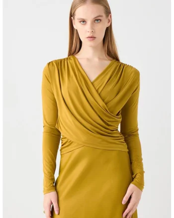 Bluza cu decolteu cache-coeur, Galben mustar