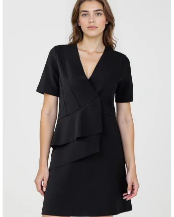 Rochie scurta cu volane si decolteu in V, Negru