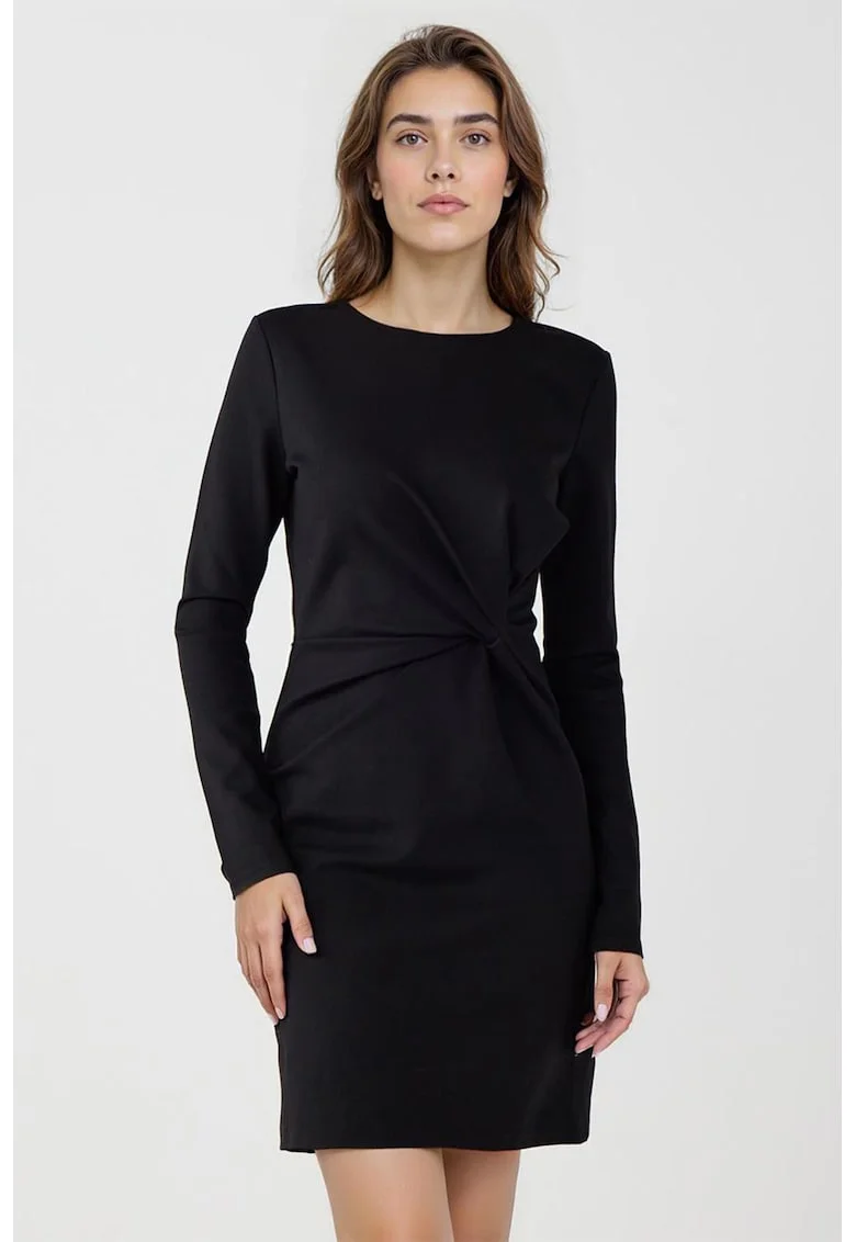 Rochie cambrata din piele intoarsa sintetica, Negru