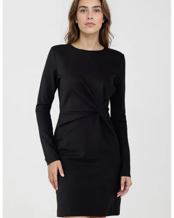 Rochie cambrata din piele intoarsa sintetica, Negru