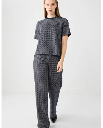Pantaloni cu imprimeu geometric, Gri inchis