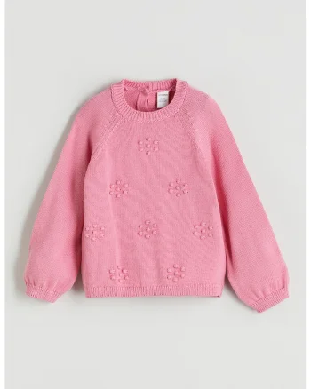 Pulover tricotat cu decolteu la baza gatului, Roz