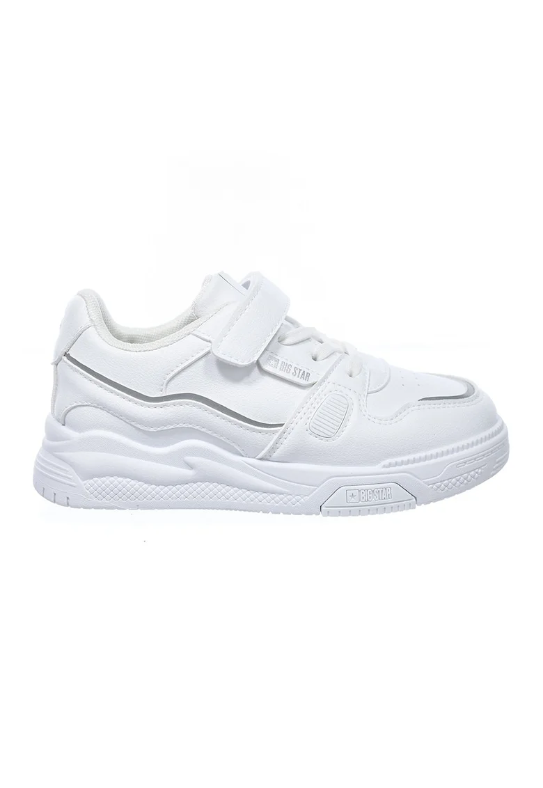 Pantofi sport de piele ecologica cu banda velcro, Alb