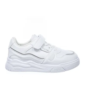 Pantofi sport de piele ecologica cu banda velcro, Alb