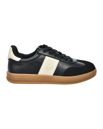 Pantofi sport de piele cu garnituri de piele intoarsa, Negru/Crem
