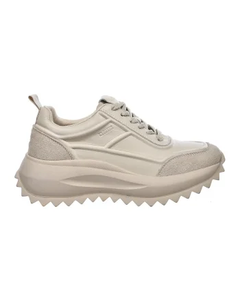 Pantofi sport wedge de piele si piele intoarsa, Bej
