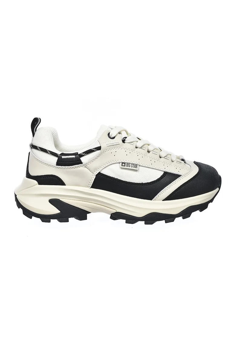 Pantofi sport de piele cu garnituri de plasa, Negru/Crem