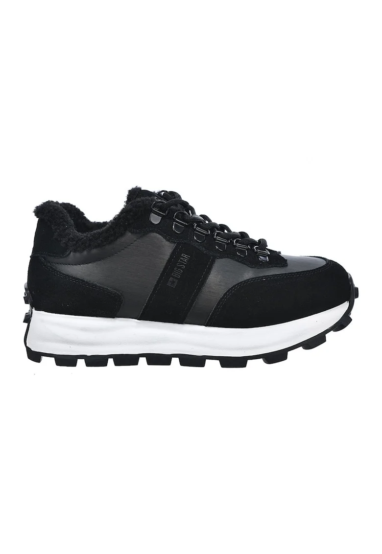 Pantofi sport wedge de piele intoarsa cu captuseala calduroasa, Negru