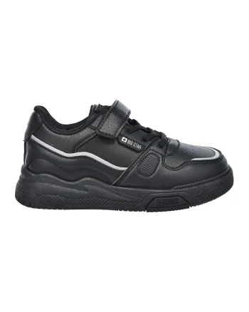 Pantofi sport de piele ecologica cu velcro, Negru