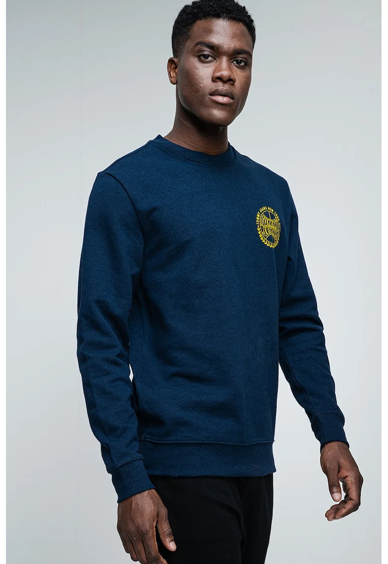 Bluza de trening regular fit cu imprimeu circular, Galben sofran/Bleumarin