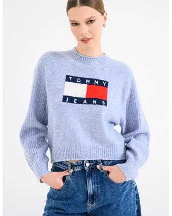 Pulover cu decolteu la baza gatului si logo, Albastru lavanda