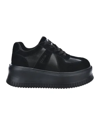 Pantofi spprt wedge de piele si piele intoarsa, Negru