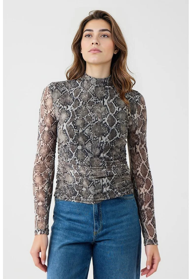 Bluza cu model ce imita pielea de reptila, Gri/Maro taupe deschis