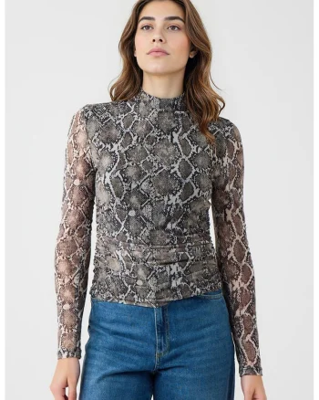 Bluza cu model ce imita pielea de reptila, Gri/Maro taupe deschis