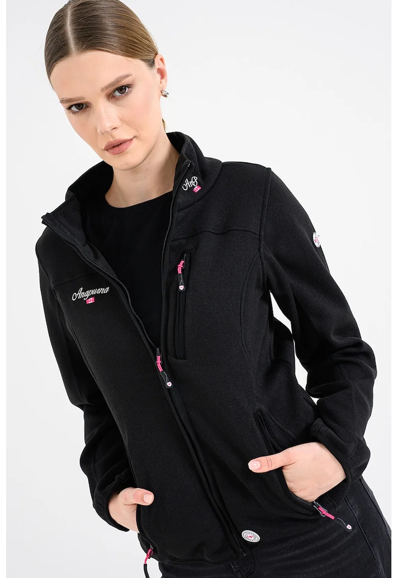 Bluza de trening cu fermoar si logo Tedenana, Negru
