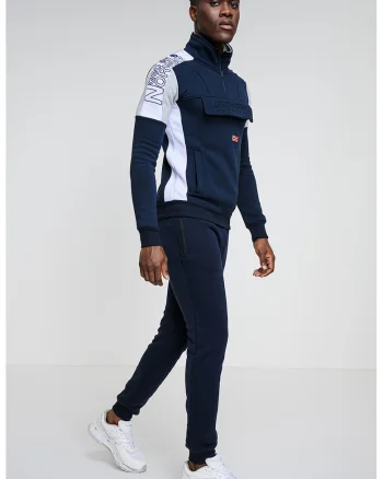 Bluza de trening cu logo Fagostino, Alb/Gri melange/Bleumarin