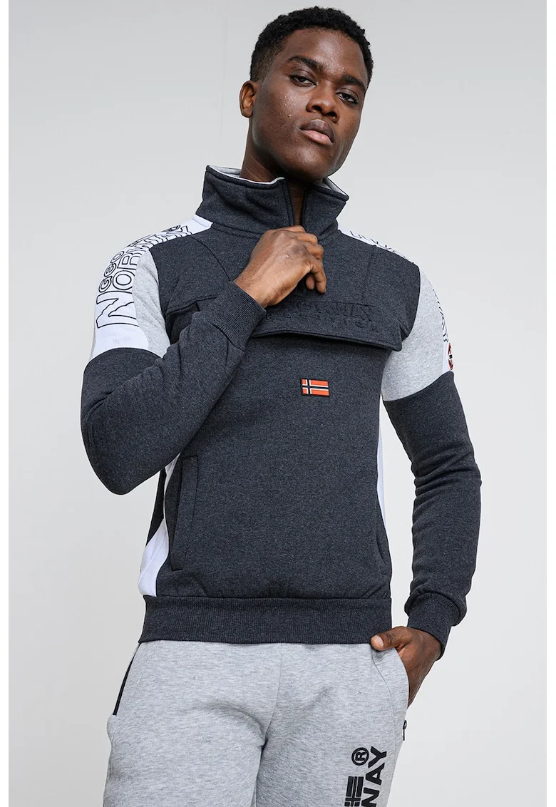 Bluza de trening cu logo Fagostino, Gri inchis melange
