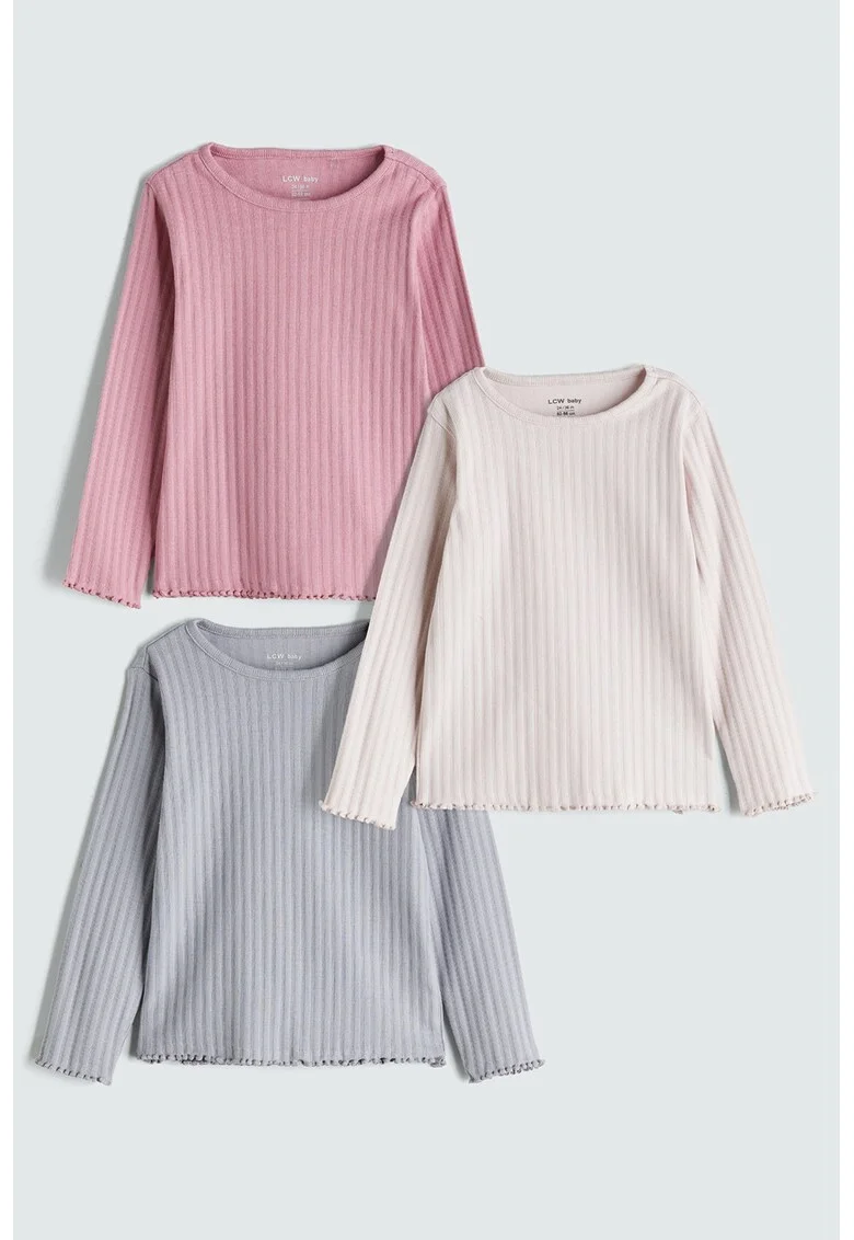 Set de bluze slim-fit - 3 piese, Gri carbune/Alb murdar/Roz prafuit
