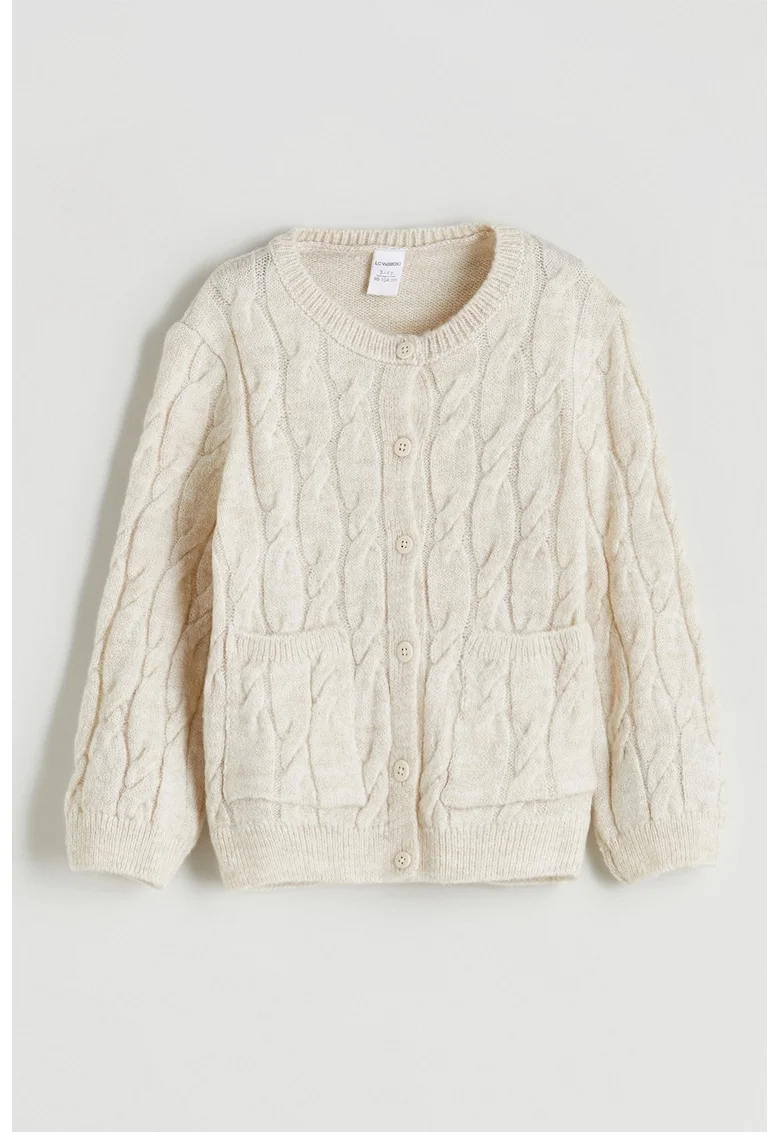Cardigan cu model torsade, Crem