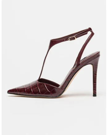 Pantofi din piele ecologica cu toc stiletto, Visiniu