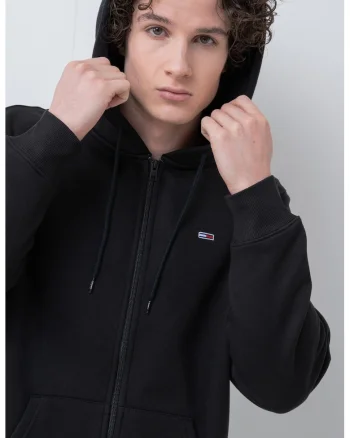 Hanorac regular fit cu fermoar si logo, Negru