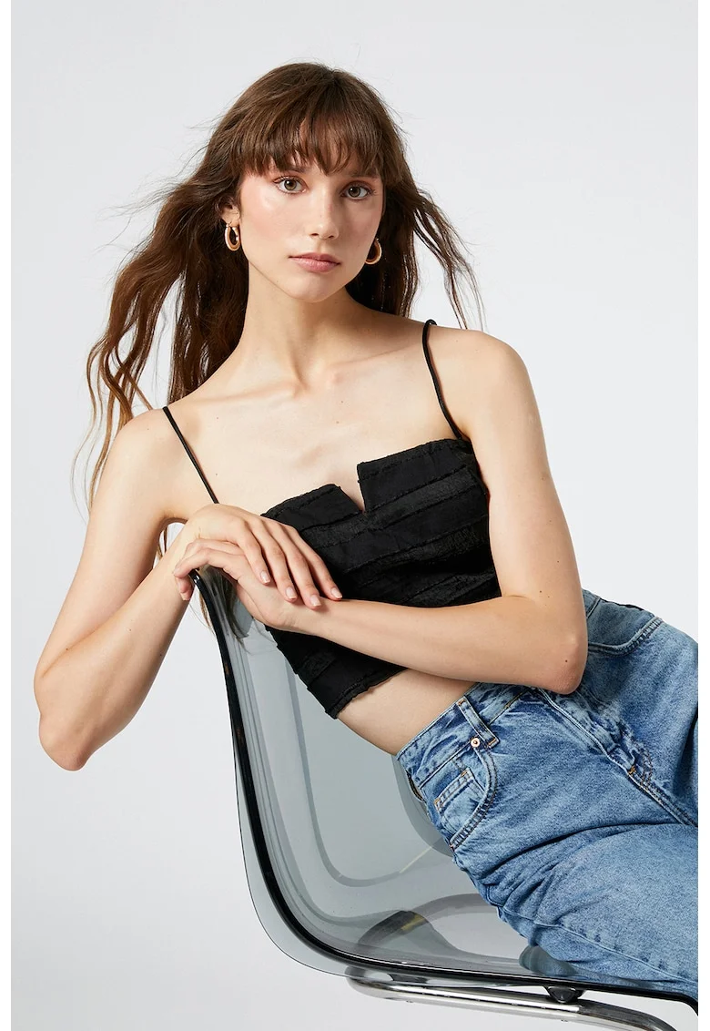 Corset crop cu fermoar, Negru