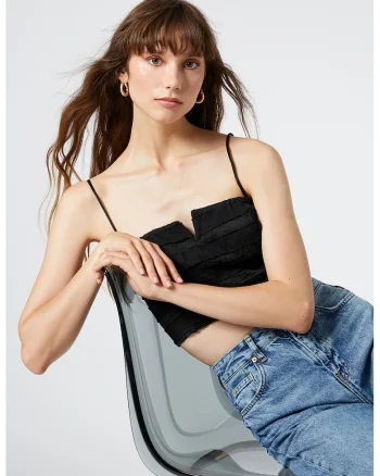 Corset crop cu fermoar, Negru